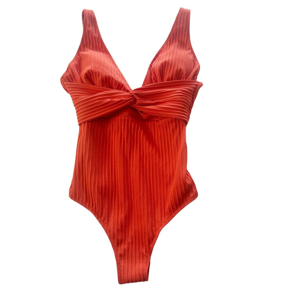 Cupshe Ginger Ribbed & Ruched One-Piece Swimsuit Orange Large